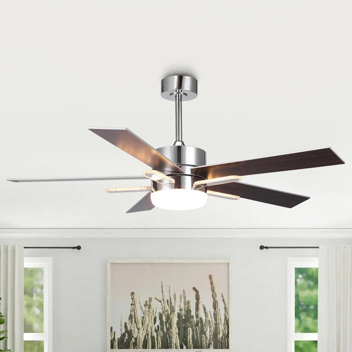 52 Inch Double-sided Blades Modern Downrod Mount Ceiling Fan with Main/Side LED Light