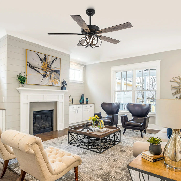 52 Inch Levi Double-sided Blades Downrod Mount LED Ceiling Fan with Remote Control