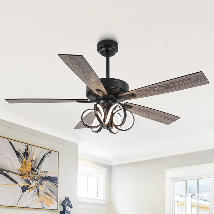 52 Inch Levi Double-sided Blades Downrod Mount LED Ceiling Fan with Remote Control