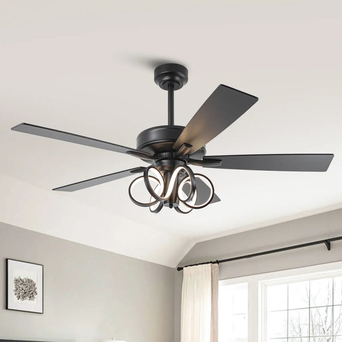 52 Inch Levi Double-sided Blades Downrod Mount LED Ceiling Fan with Remote Control