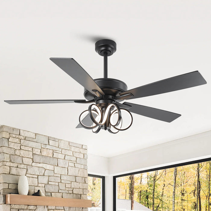 52 Inch Levi Double-sided Blades Downrod Mount LED Ceiling Fan with Remote Control