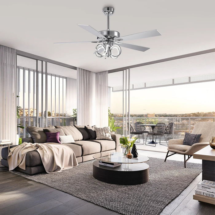 52 Inch Levi Double-sided Blades Downrod Mount LED Ceiling Fan with Remote Control