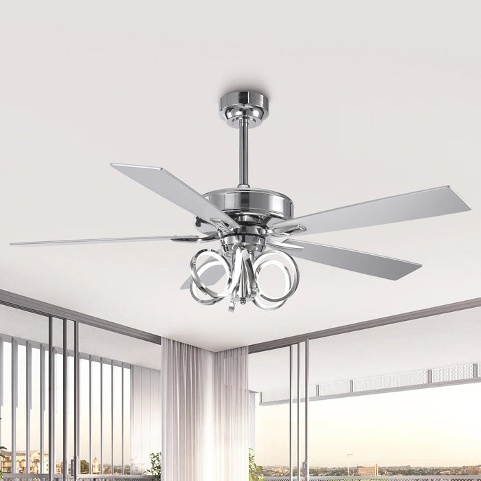 52 Inch Levi Double-sided Blades Downrod Mount LED Ceiling Fan with Remote Control