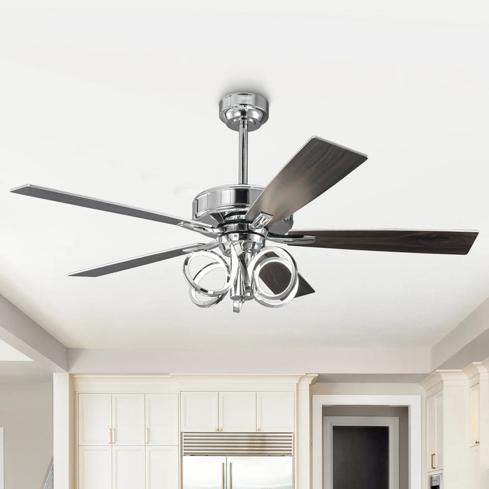 52 Inch Levi Double-sided Blades Downrod Mount LED Ceiling Fan with Remote Control