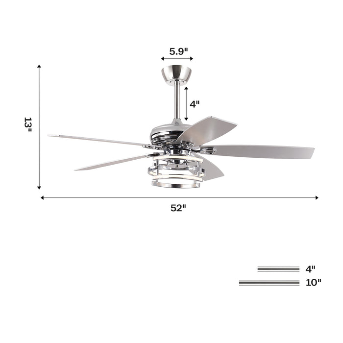 52 Inch Rita Double-sided Blades Downrod Mount LED Ceiling Fan with Remote Control