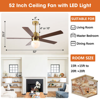 52 Inch Alva Hamptons Double-sided Blades Downrod Mount LED Ceiling Fan with Remote Control