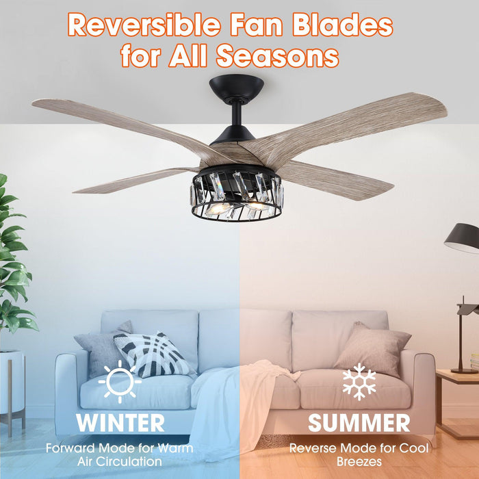 52" Tata Nagar Farmhouse Downrod Mount Reversible Crystal Ceiling Fan with Lighting and Remote Control