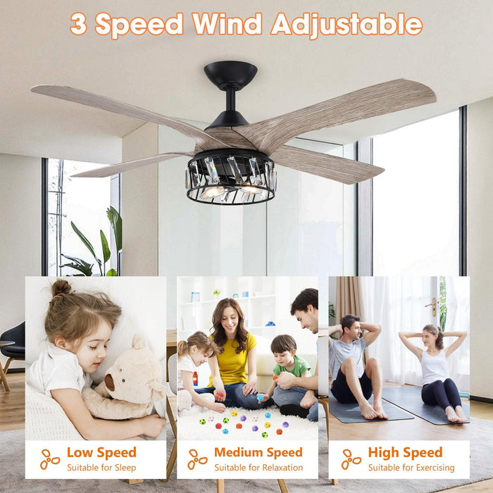 52" Tata Nagar Farmhouse Downrod Mount Reversible Crystal Ceiling Fan with Lighting and Remote Control