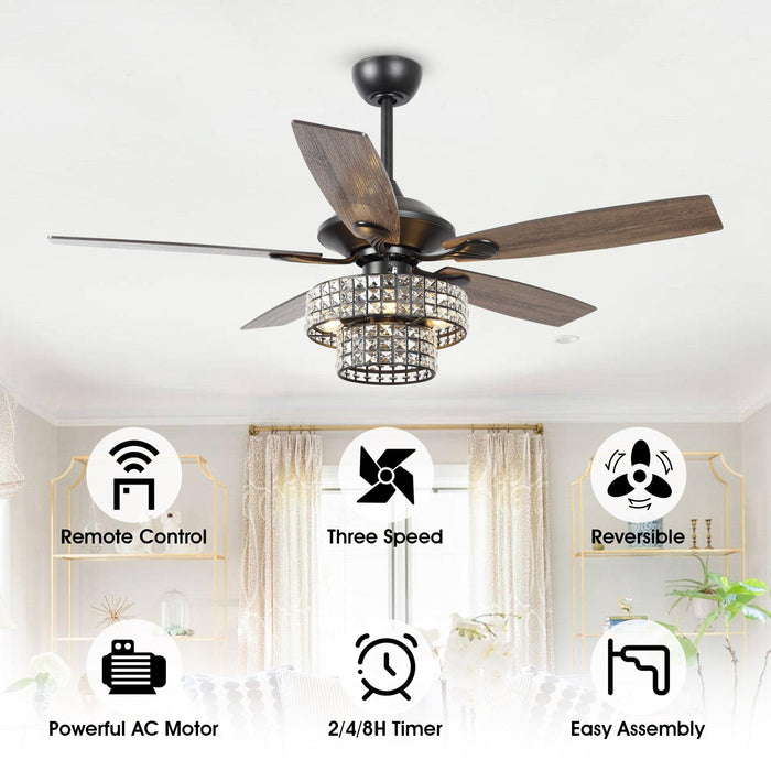 52" Howell Modern Downrod Mount Reversible Crystal Ceiling Fan with Lighting and Remote Control
