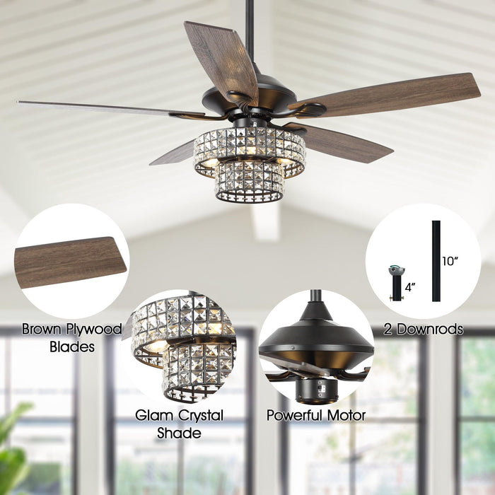 52" Howell Modern Downrod Mount Reversible Crystal Ceiling Fan with Lighting and Remote Control
