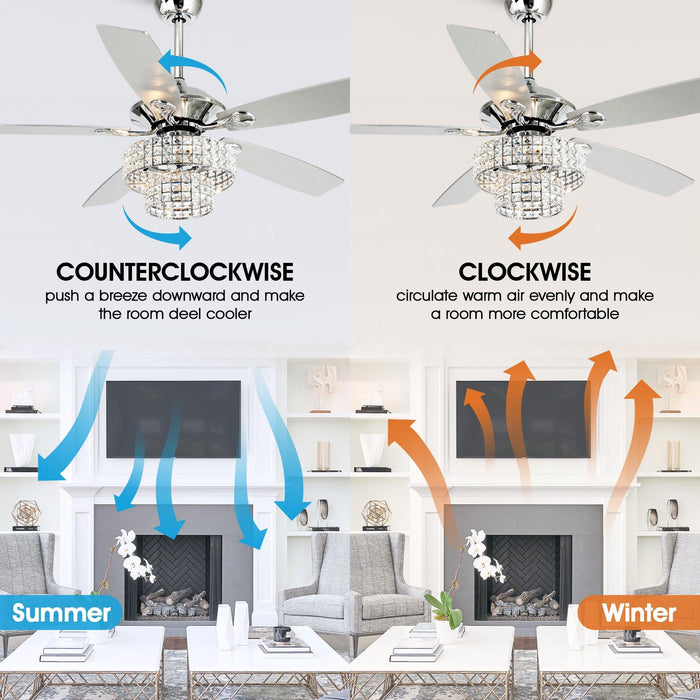52" Howell Modern Downrod Mount Reversible Crystal Ceiling Fan with Lighting and Remote Control
