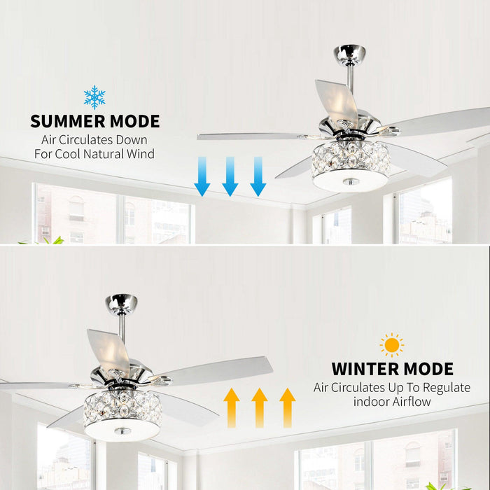 52" Tibuh Modern Downrod Mount Reversible Crystal Ceiling Fan with Lighting and Remote Control
