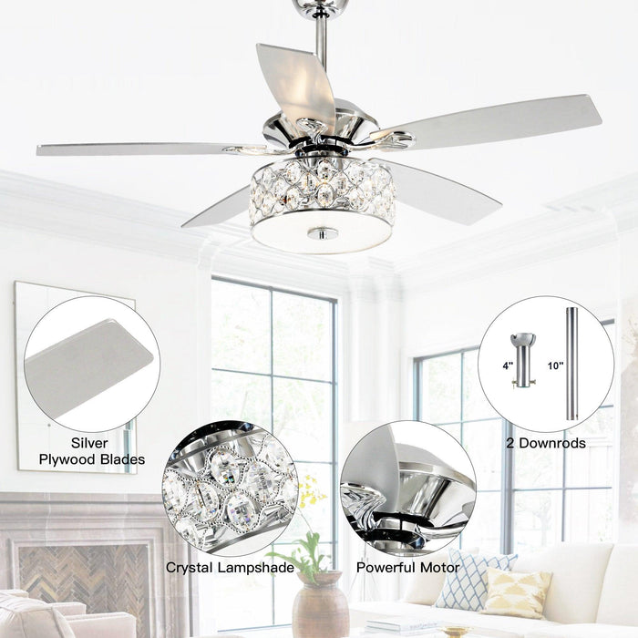 52" Tibuh Modern Downrod Mount Reversible Crystal Ceiling Fan with Lighting and Remote Control