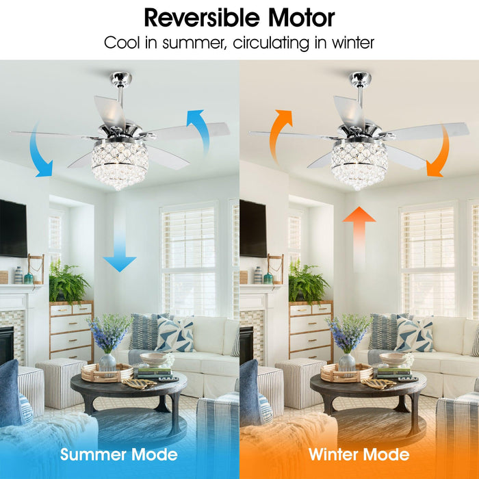 52" Berkshire Modern Downrod Mount Reversible Crystal Ceiling Fan with Lighting and Remote Control