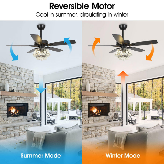 52" Kerala Modern Chrome Downrod Mount Reversible Crystal Ceiling Fan with Lighting and Remote Control