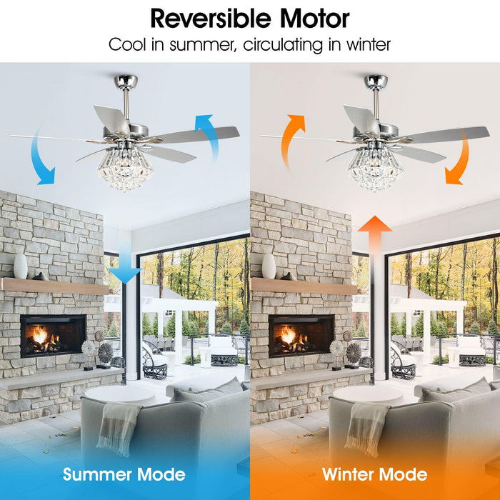 52" Kerala Modern Chrome Downrod Mount Reversible Crystal Ceiling Fan with Lighting and Remote Control
