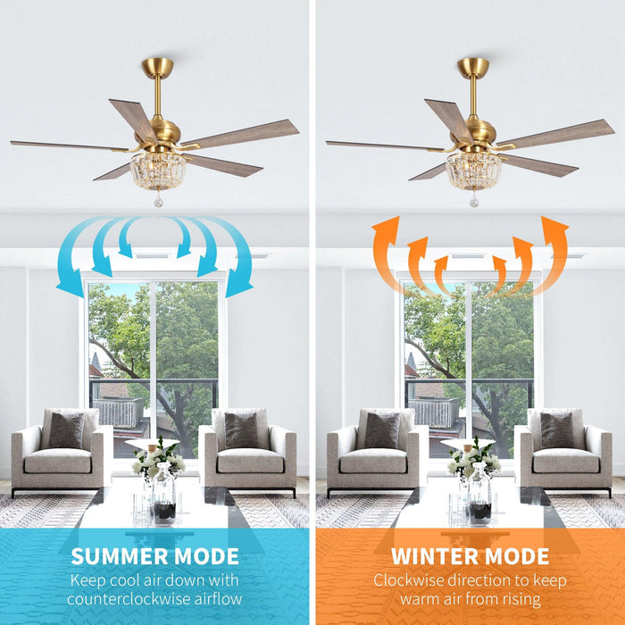 52" Ganga Modern Downrod Mount Reversible Crystal Ceiling Fan with Lighting and Remote Control