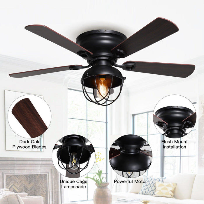 42" Traditional Flush Mount Reversible Ceiling Fan with Lighting and Remote Control