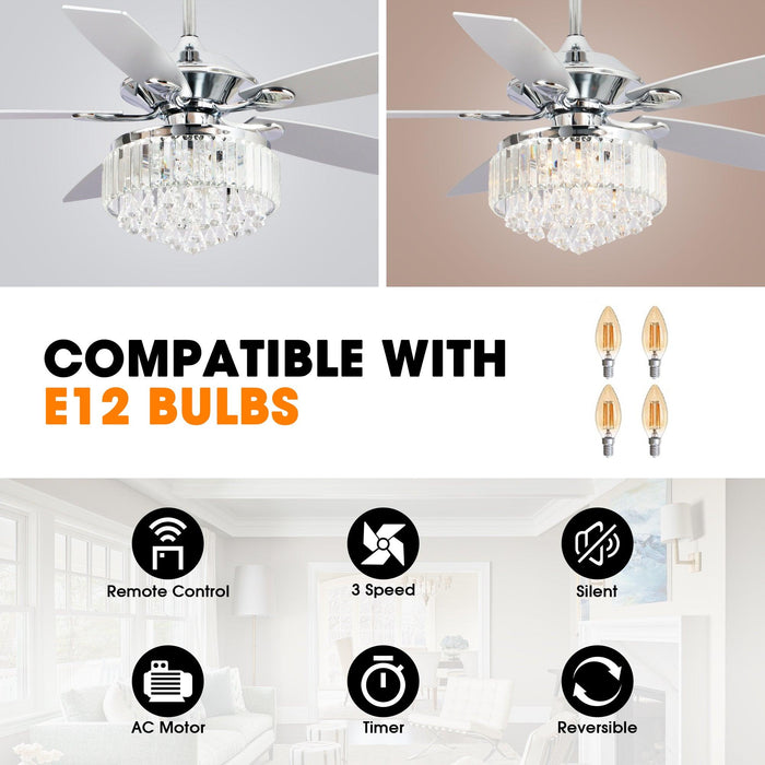 52" Elkton Modern Reversible Crystal Fandelier with Lighting and Remote Control