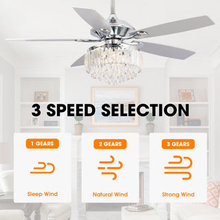 52" Elkton Modern Reversible Crystal Ceiling Fan With Chandelier