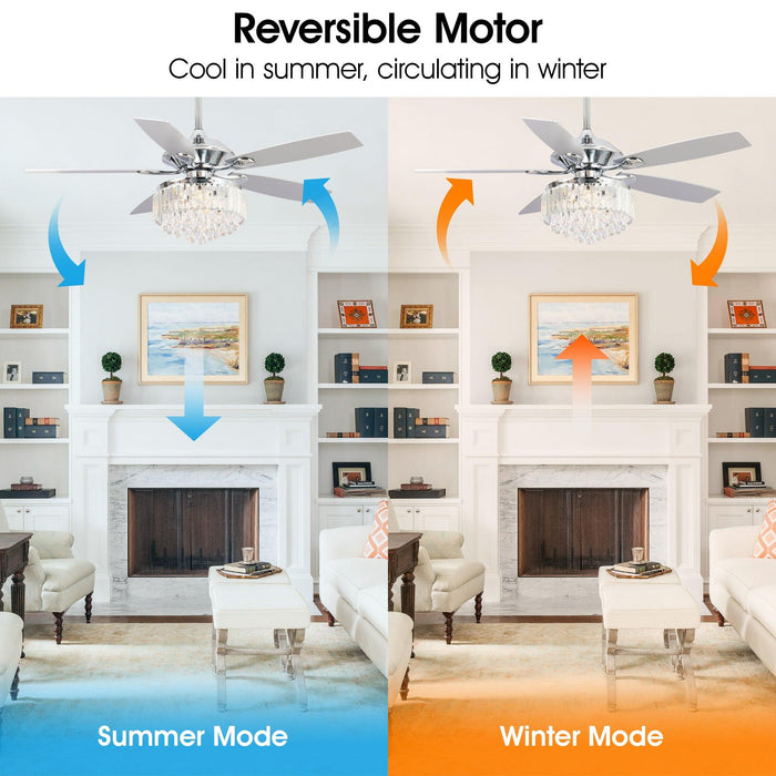 52" Elkton Modern Reversible Crystal Fandelier with Lighting and Remote Control