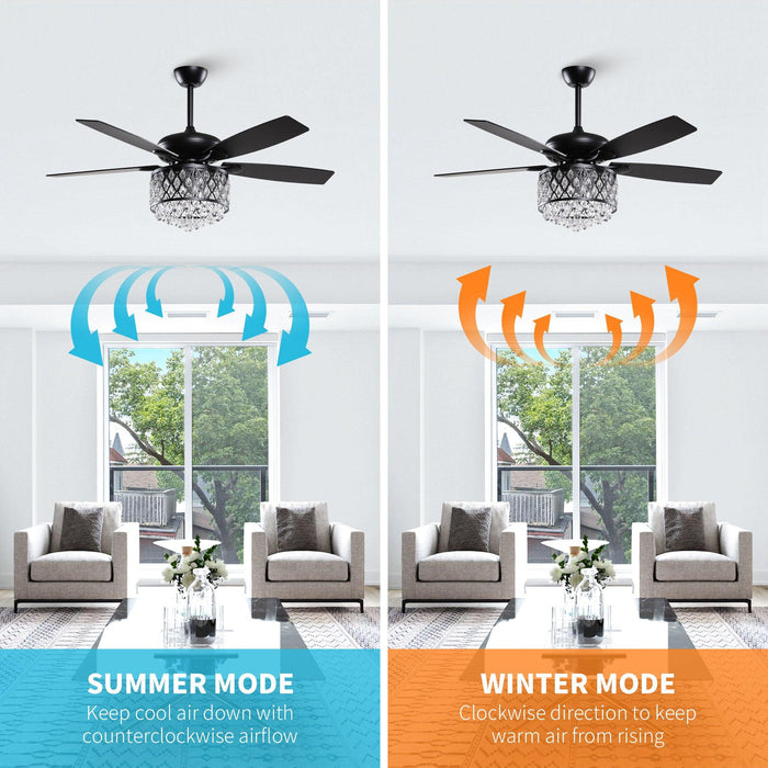 52" Wethington Modern Downrod Mount Reversible Crystal Ceiling Fan with Lighting and Remote Control