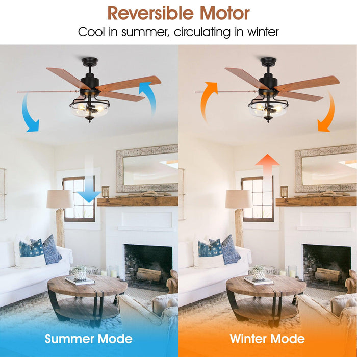 52" Mumbai Industrial Downrod Mount Reversible Ceiling Fan with Lighting and Remote Control