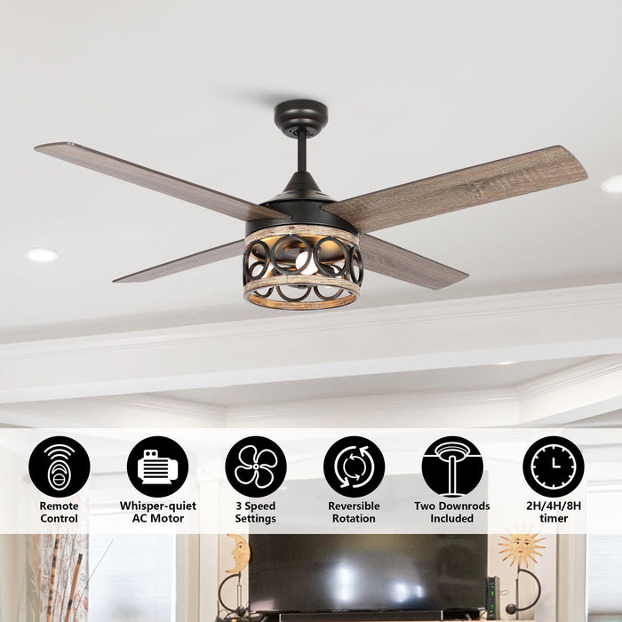 52" Kashmir Farmhouse Downrod Mount Reversible Ceiling Fan with Lighting and Remote Control