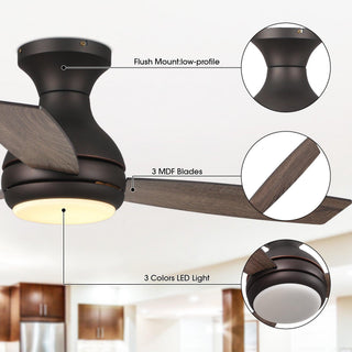 48" Beckette Hamptons Farmhouse Flush Mount Reversible Ceiling Fan with Lighting and Remote Control