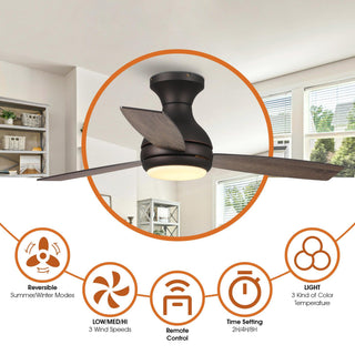 48" Beckette Hamptons Farmhouse Flush Mount Reversible Ceiling Fan with Lighting and Remote Control