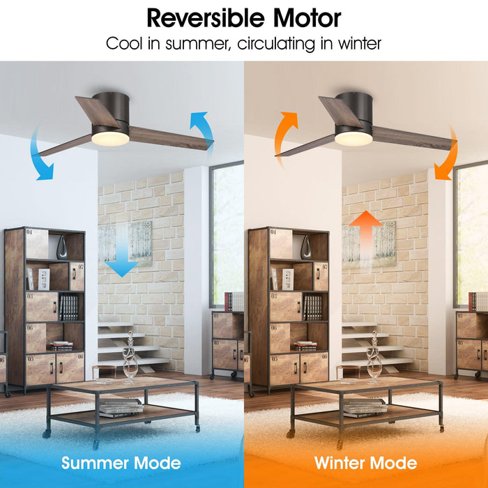 48" Kielah Farmhouse Flush Mount Reversible Ceiling Fan with Lighting and Remote Control