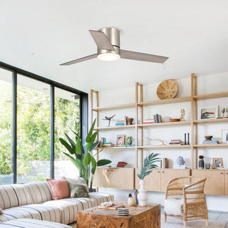 48" Satin Hamptons Nickel Flush Mount Low Profile Ceiling Fan with LED Lighting
