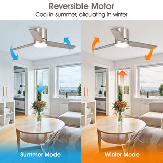 48" Satin Hamptons Nickel Flush Mount Low Profile Ceiling Fan with LED Lighting