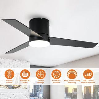 48" Hamptons Flush Mount Ceiling Fan 3 Blades with LED Lighting and Remote Control