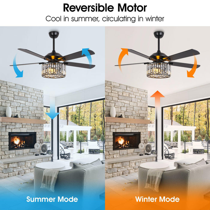 52" Dicken Modern Downrod Mount Reversible Crystal Ceiling Fan with Lighting and Remote Control