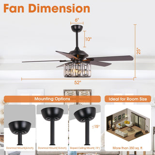 52" Dicken Modern Downrod Mount Reversible Crystal Ceiling Fan with Lighting and Remote Control