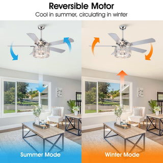 52" Dicken Modern Downrod Mount Reversible Crystal Ceiling Fan with Lighting and Remote Control