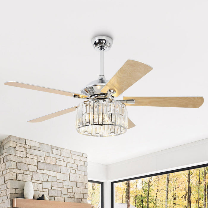 52" Dicken Modern Downrod Mount Reversible Crystal Ceiling Fan with Lighting and Remote Control