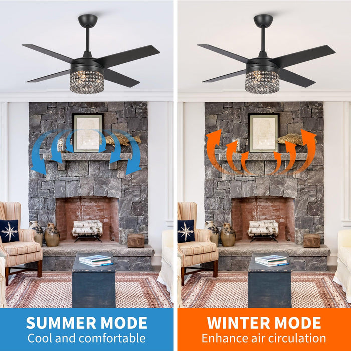 48" Pune Modern Downrod Mount Reversible Crystal Ceiling Fan with Lighting and Remote Control
