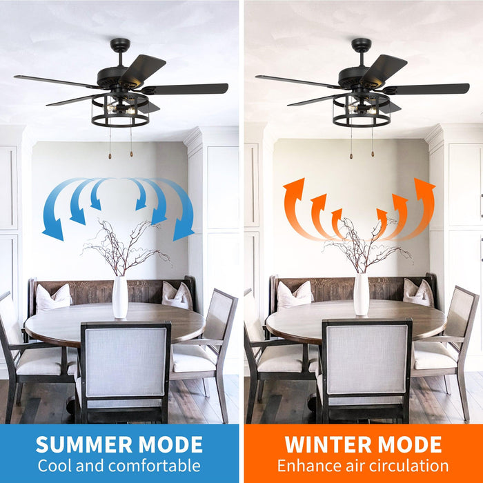 52" Urbana Downrod Mount Reversible Industrial Ceiling Fan with Lighting and Pull Chain