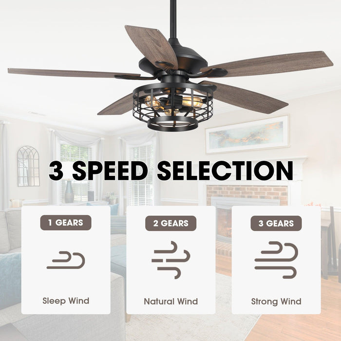 52" Paquette Industrial Downrod Mount Reversible Ceiling Fan with Lighting and Remote Control