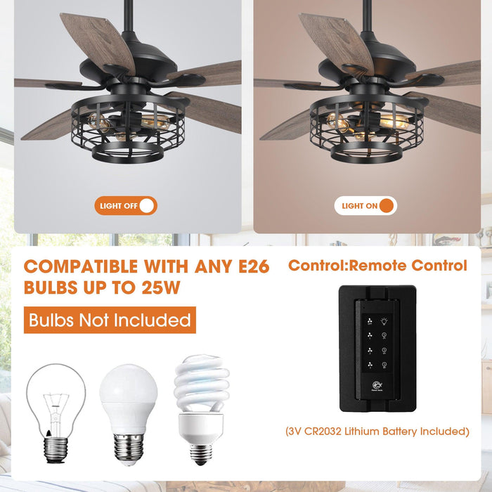 52" Paquette Industrial Downrod Mount Reversible Ceiling Fan with Lighting and Remote Control