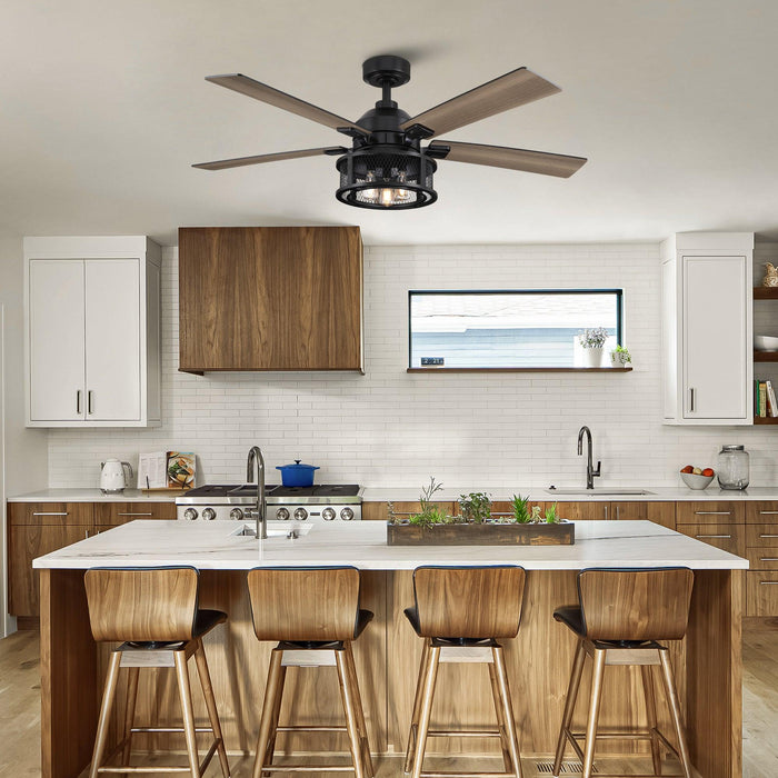52" Lucknow Industrial Black Reversible Ceiling Fan with Lighting and Remote Control