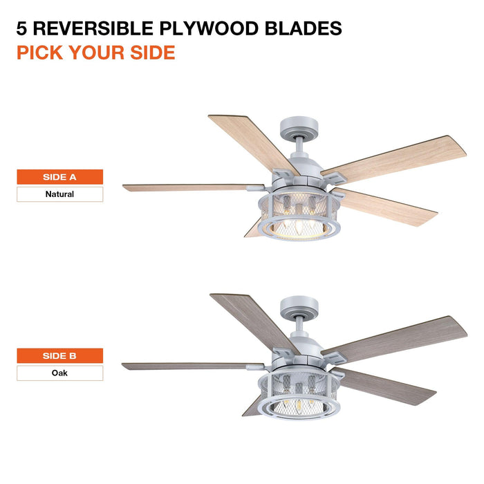52" Lucknow Industrial Black Reversible Ceiling Fan with Lighting and Remote Control