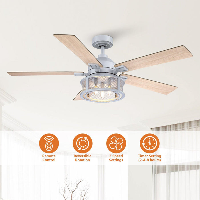 52" Lucknow Industrial Black Reversible Ceiling Fan with Lighting and Remote Control