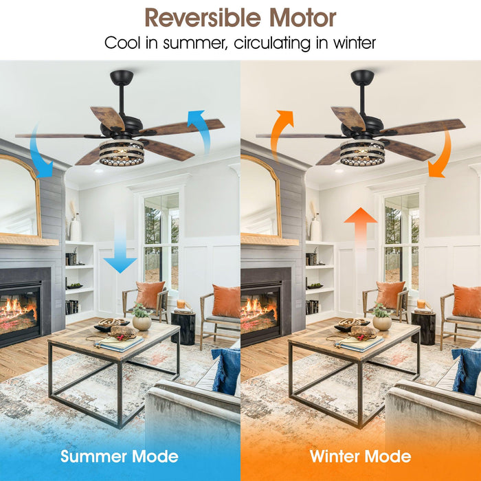 52" Hyderabad-Secunderabad Farmhouse Downrod Mount Reversible Ceiling Fan with Lighting and Remote Control