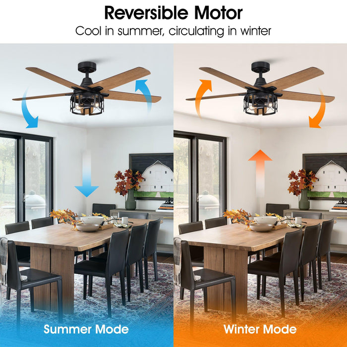 52" Kolkata Industrial Downrod Mount Reversible Ceiling Fan with Lighting and Remote Control