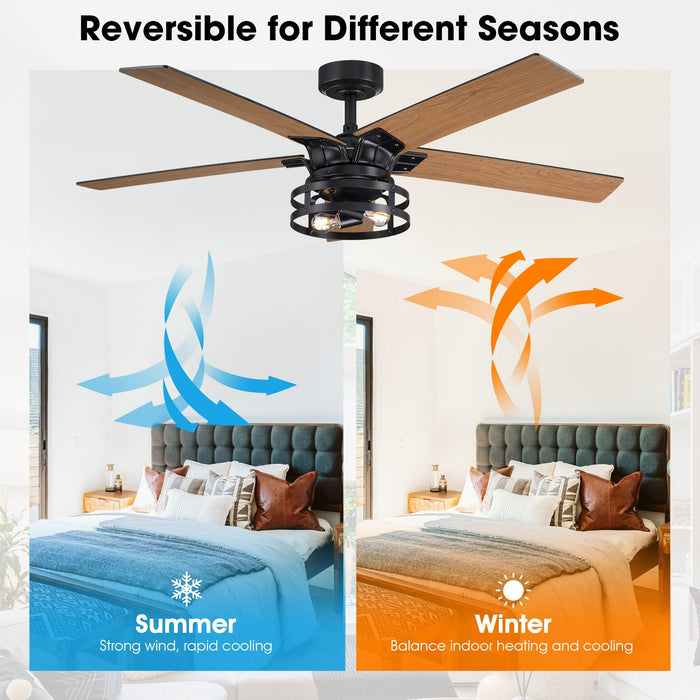 52" Prayag Industrial Downrod Mount Reversible Ceiling Fan with Lighting and Remote Control