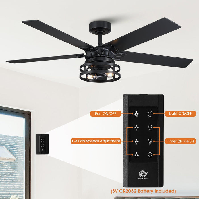 52" Prayag Industrial Downrod Mount Reversible Ceiling Fan with Lighting and Remote Control