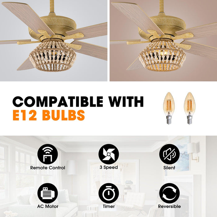 52" Pune Farmhouse Downrod Mount Reversible Ceiling Fan with Lighting and Remote Control